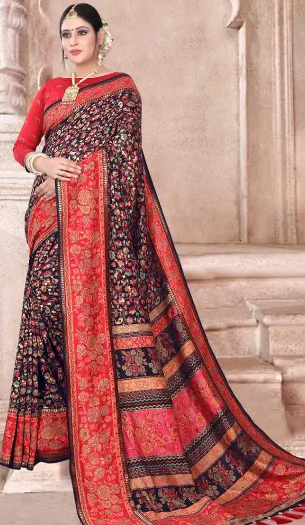 Enigmatic Multi Color Semi Dola Silk Designer Party Wear Saree Blouse -723089610
