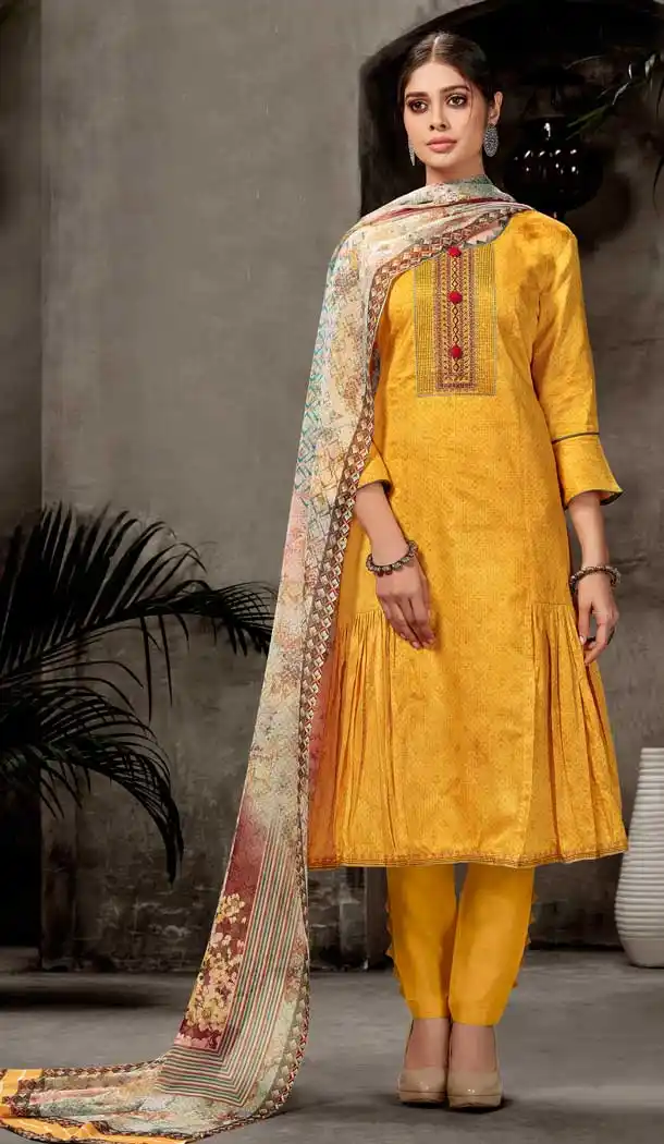Yellow Color Pure Jam Silk Casual Party Wear Salwar Kameez -723289619