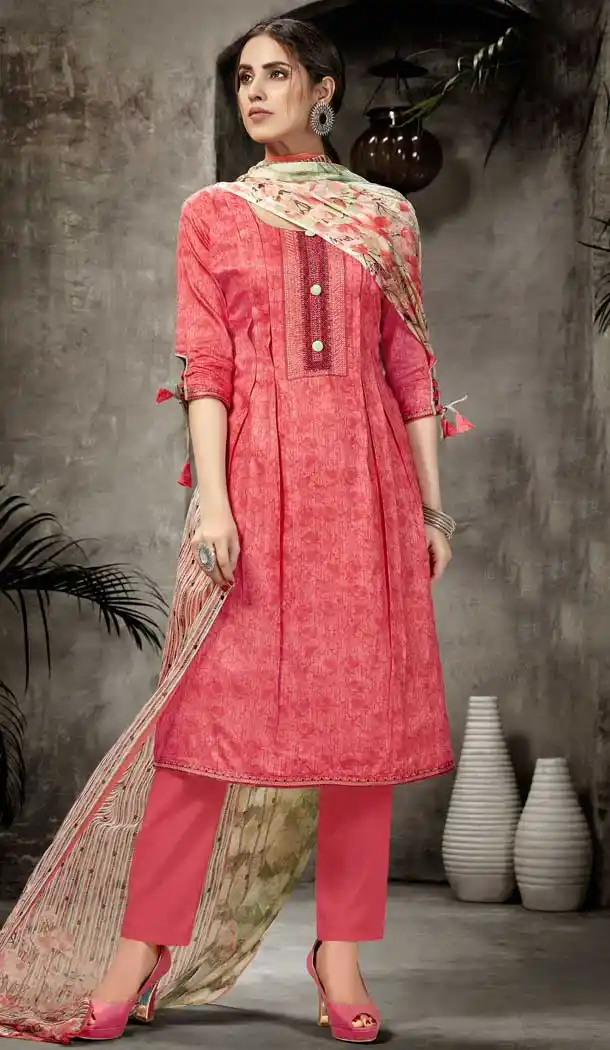 Lovely Coral Color Pure Jam Silk Casual Party Wear Salwar Kameez -723289620