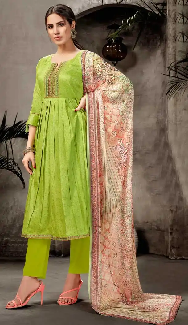 Olive Green Color Pure Jam Silk Casual Party Wear Salwar Kameez -723289622