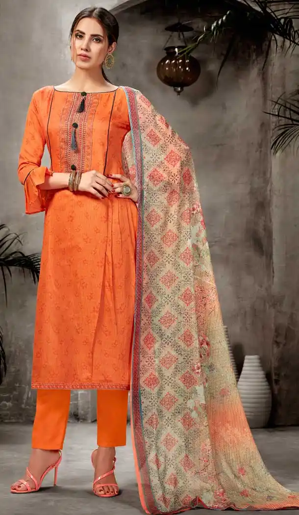 Orange Color Pure Jam Silk Casual Party Wear Salwar Kameez -723289623