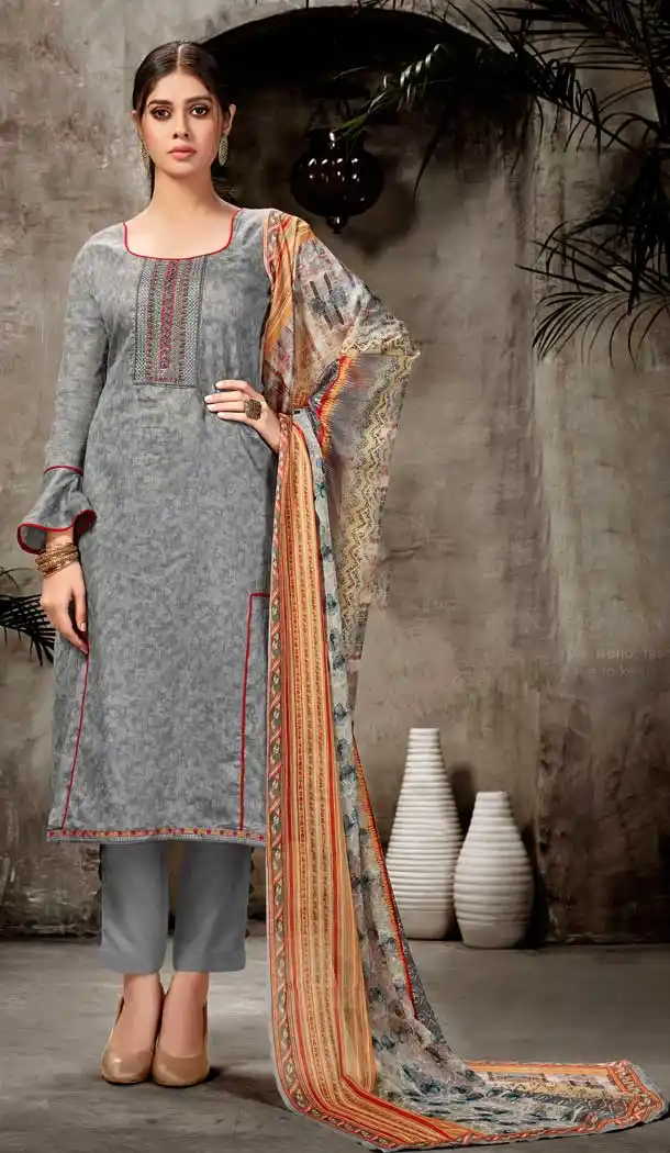 Gorgeous Grey Color Pure Jam Silk Casual Party Wear Salwar Kameez -723289624