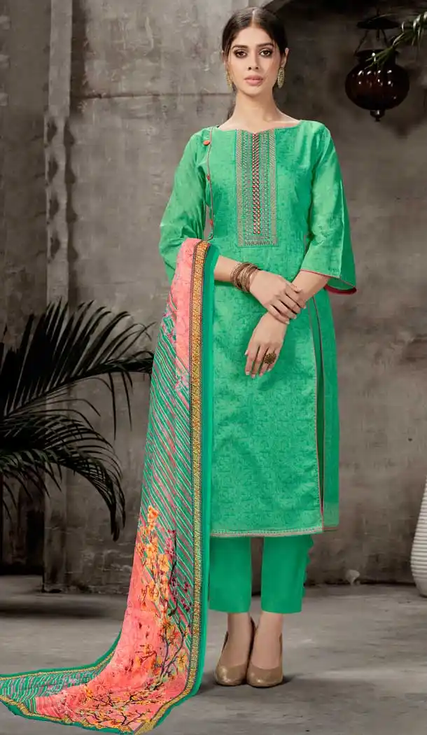 Green Color Pure Jam Silk Casual Party Wear Salwar Kameez -723289626