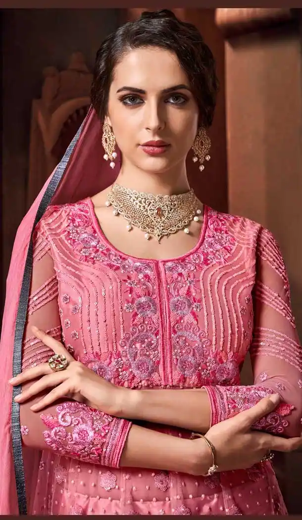 Pink Color Heavy Net Designer Party Wear Long Salwar Kameez -723389627