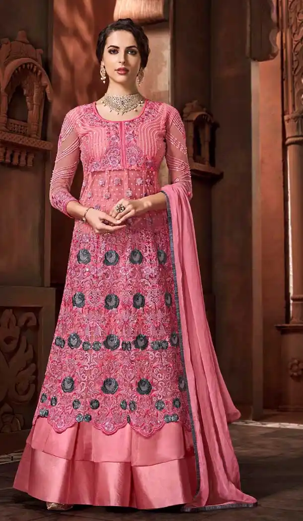 Pink Color Heavy Net Designer Party Wear Long Salwar Kameez -723389627