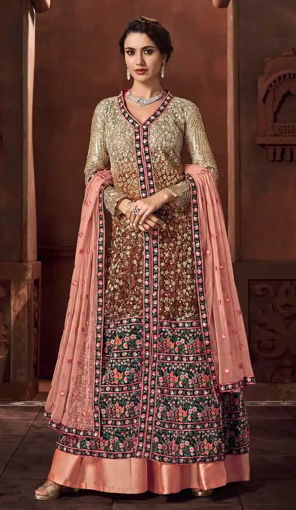 Multi Color Heavy Net Designer Party Wear Long Salwar Kameez -723389631