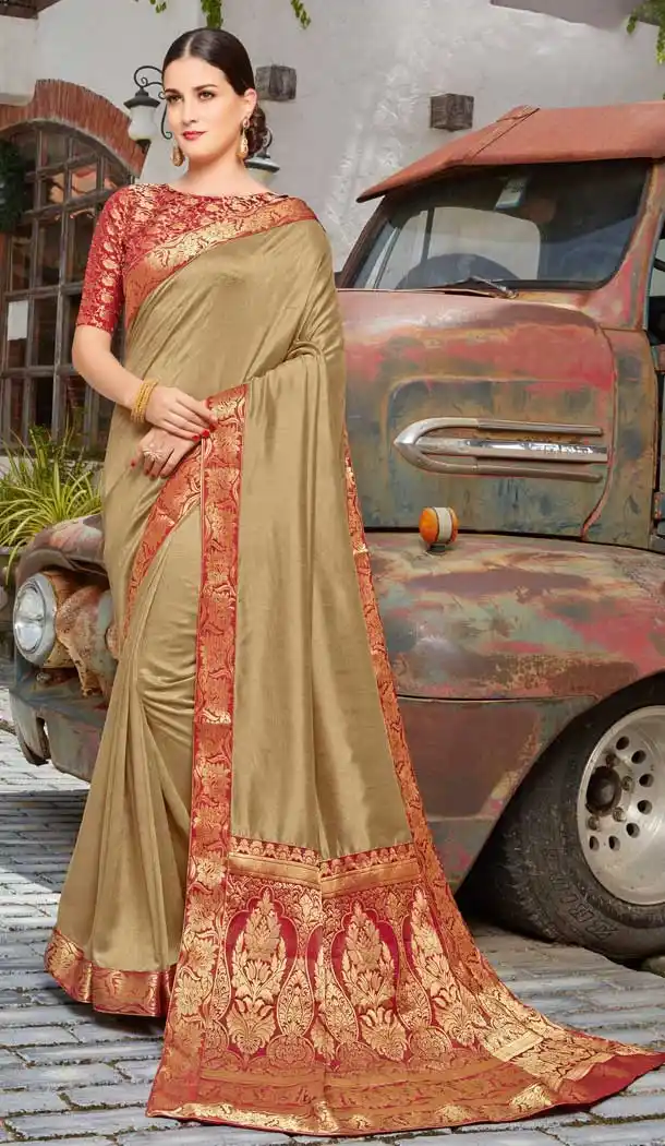 Gold Color Vichitra Silk Party Wear Plus Size Saree Blouse 723489632