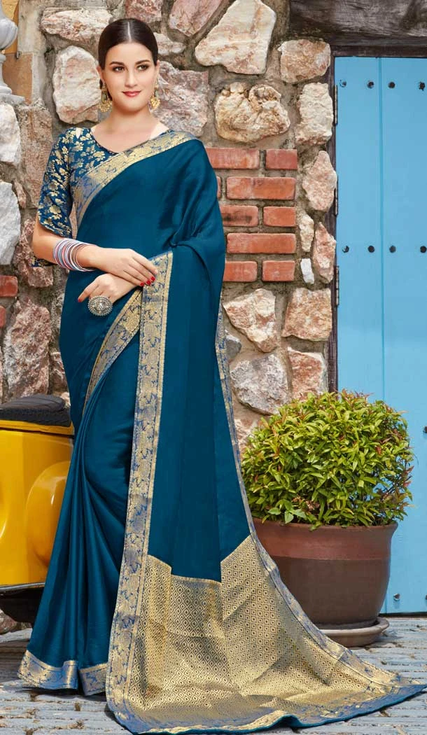 Teal Blue Color Vichitra Silk Party Wear Plus Size Saree Blouse 723489634 Teal Blue Color Vichitra Silk Party Wear Plus Size Saree Blouse 723489634