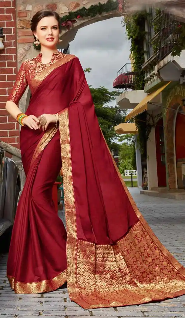 Gleaming Maroon Color Vichitra Silk Party Wear Plus Size Saree Blouse 723489635