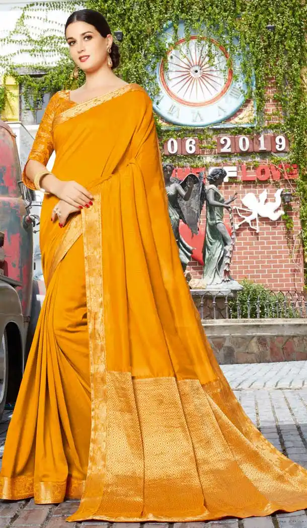 Mustard Color Vichitra Silk Party Wear Plus Size Saree Blouse 723489636