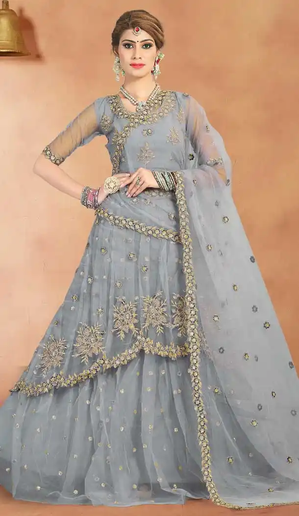 Ravishing Grey Color Net Designer Traditional Party Wear Lehenga Choli -720689269