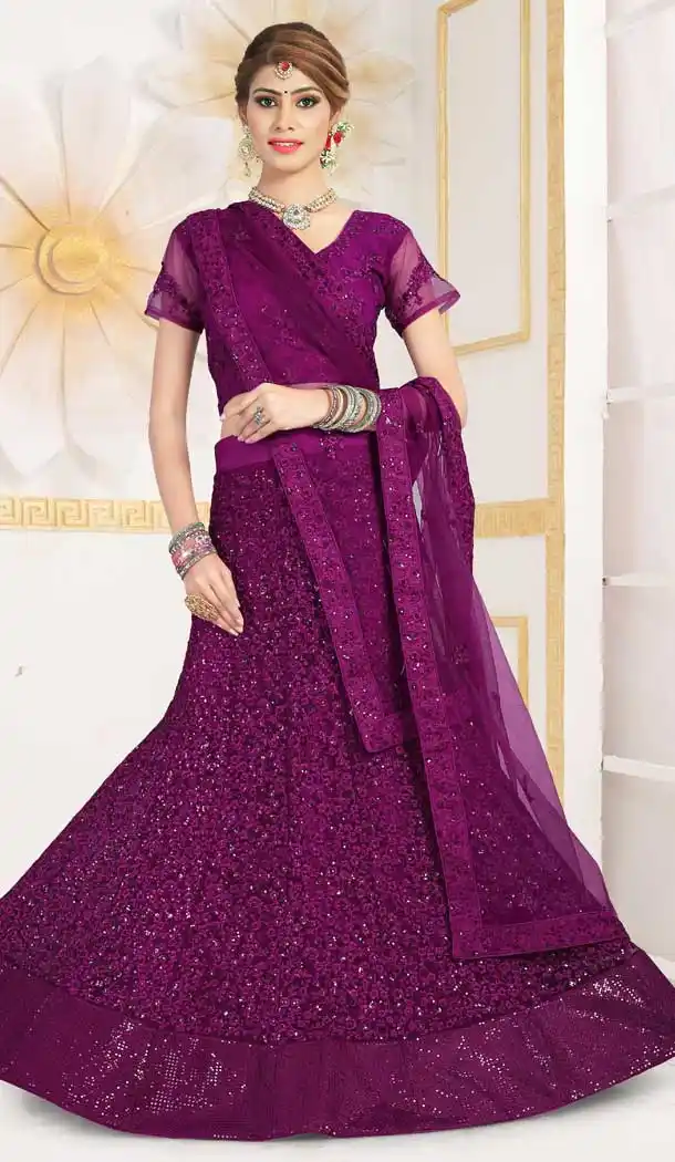 Purple Color Net Designer Traditional Party Wear Lehenga Choli -720689270