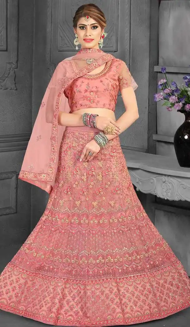 Light Pink Color Net Designer Traditional Party Wear Lehenga Choli -720689273