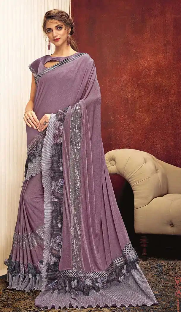 Adorable Purple Color Fancy Lycra Designer Party Wear Saree Blouse -723689644
