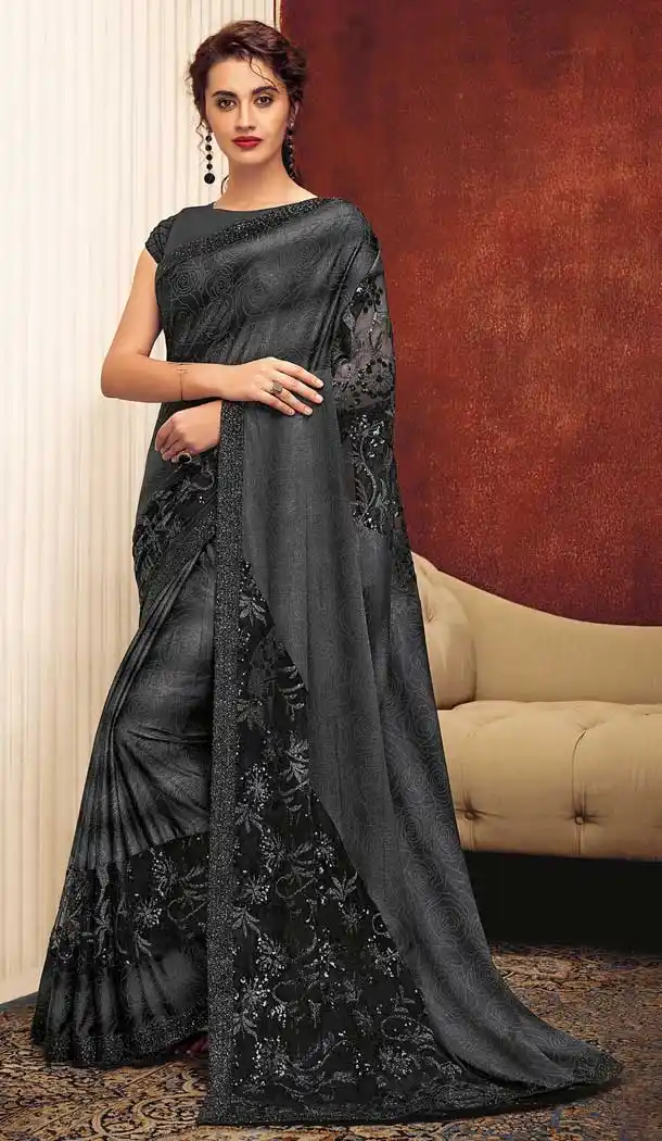 Fantastic Grey Color Fancy Lycra Designer Party Wear Saree Blouse -723689645
