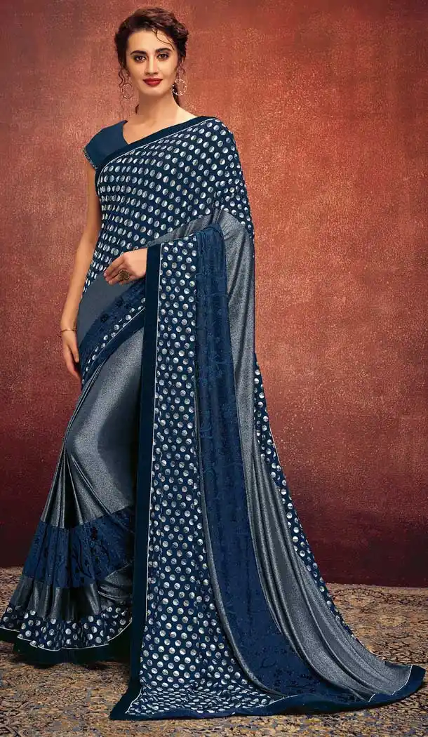 Blue Color Fancy Lycra Designer Party Wear Saree Blouse -723689657