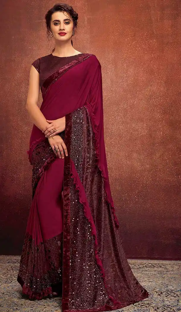 Maroon Color Fancy Lycra Designer Party Wear Saree Blouse -723689659
