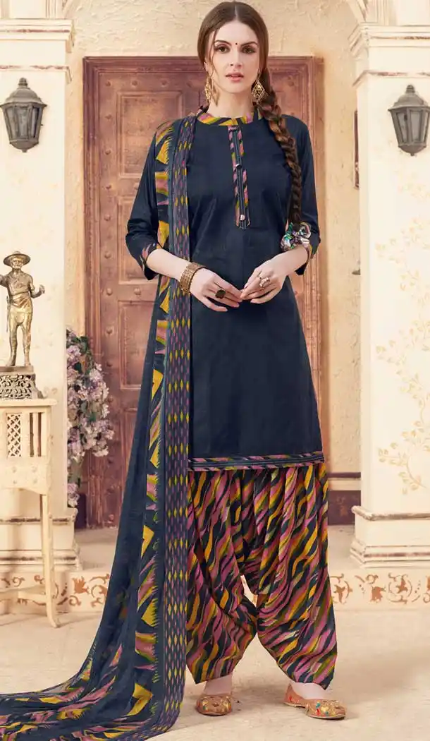 Navy Blue Color Pure Jam Jacquard Casual Wear Punajbi Patiyala Suit -723889670
