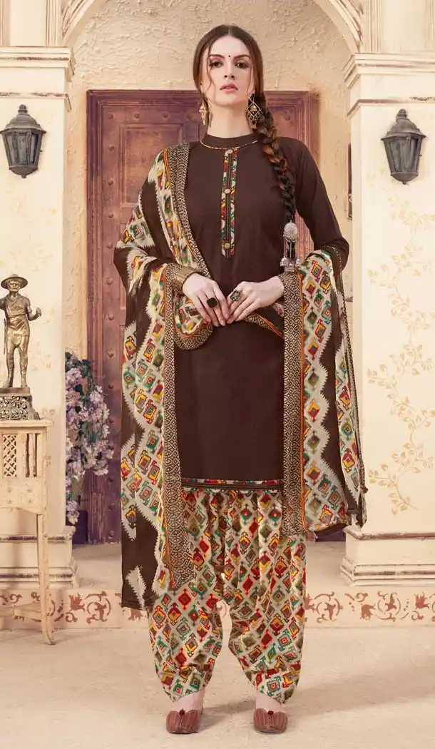 Brown Color Pure Jam Jacquard Casual Wear Punajbi Patiyala Suit -723889672
