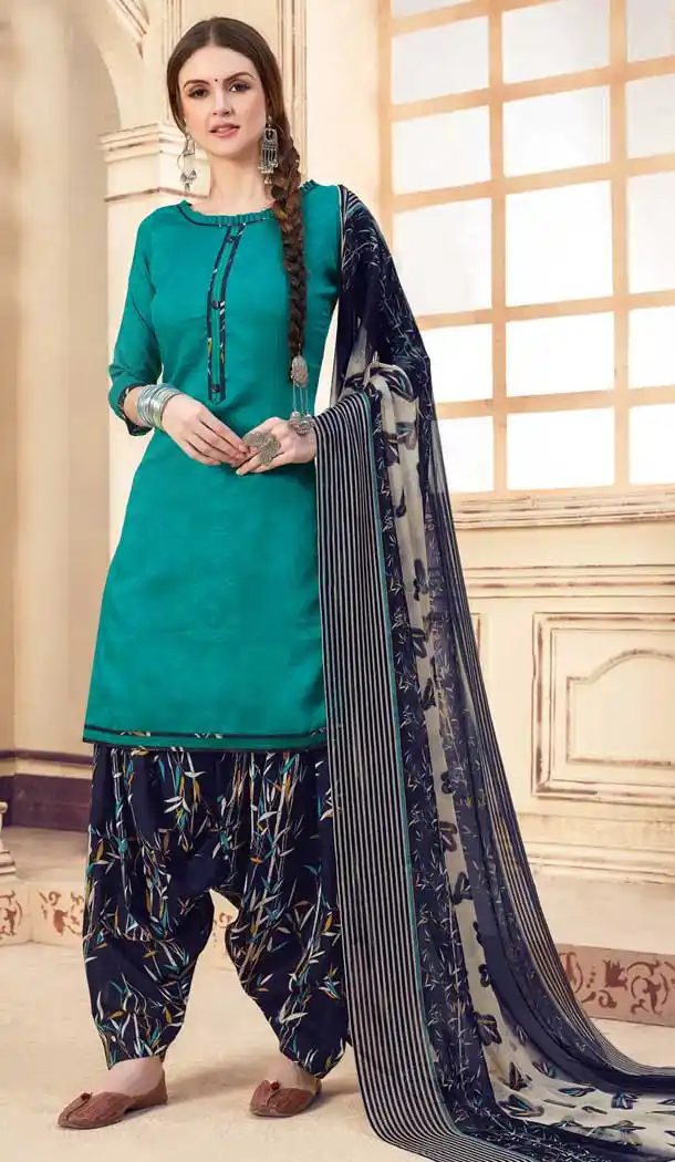 Sea Green Color Pure Jam Jacquard Casual Wear Punajbi Patiyala Suit -723889673