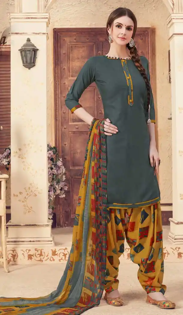Dark Grey Color Pure Jam Jacquard Casual Wear Punajbi Patiyala Suit -723889674