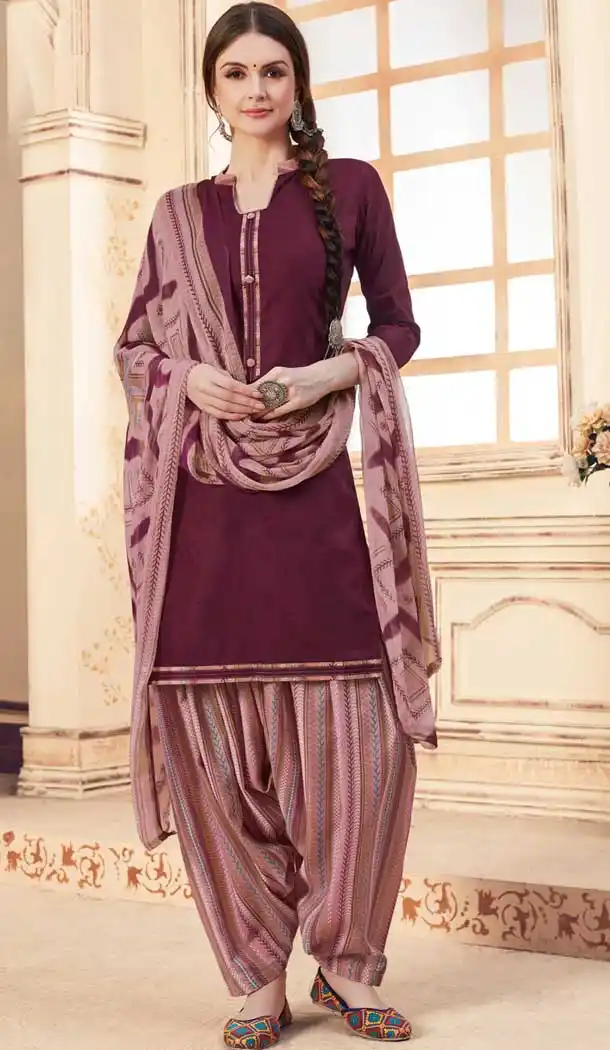 Maroon Color Pure Jam Jacquard Casual Wear Punajbi Patiyala Suit -723889675