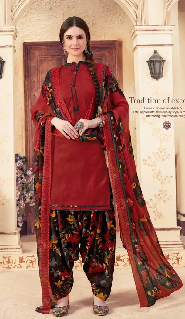 Red Color Pure Jam Jacquard Casual Wear Punajbi Patiyala Suit -723889676