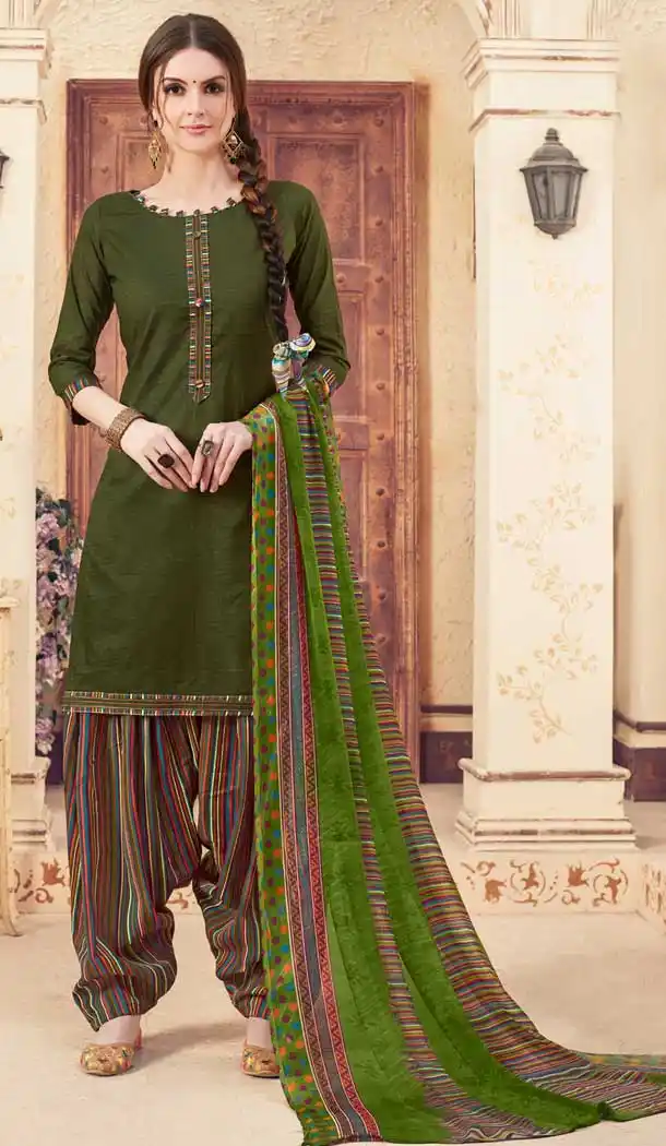 Khakhi Green Color Pure Jam Jacquard Casual Wear Punajbi Patiyala Suit -723889678