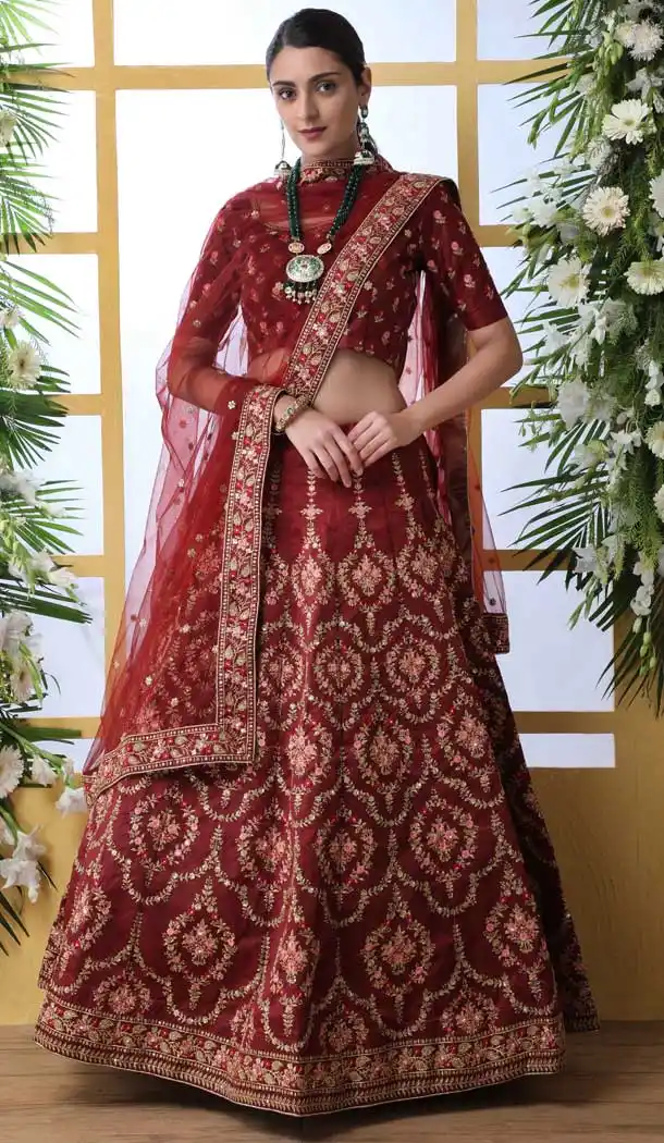 Maroon Color Art Silk Designer Reception Wear Lehenga Choli -723989682