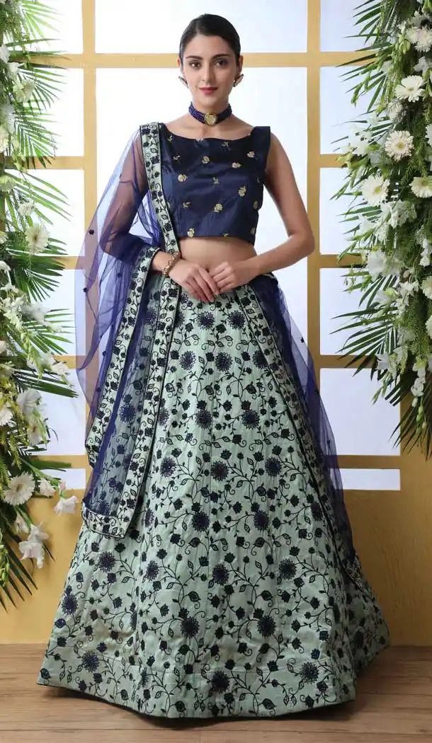 Mint Green Color Art Silk Designer Reception Wear Lehenga Choli -723989683
