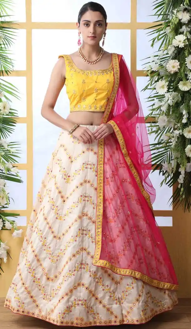 Off White Color Art Silk Designer Reception Wear Lehenga Choli -723989684