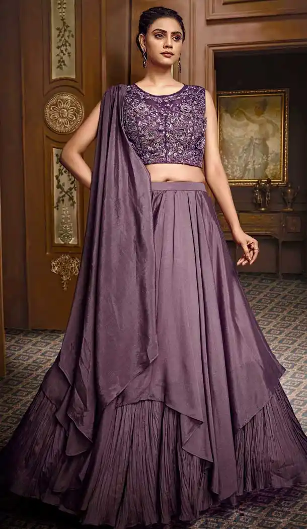 Purple Color Satin Silk Designer Reception Party Wear Lehenga Choli -724089691