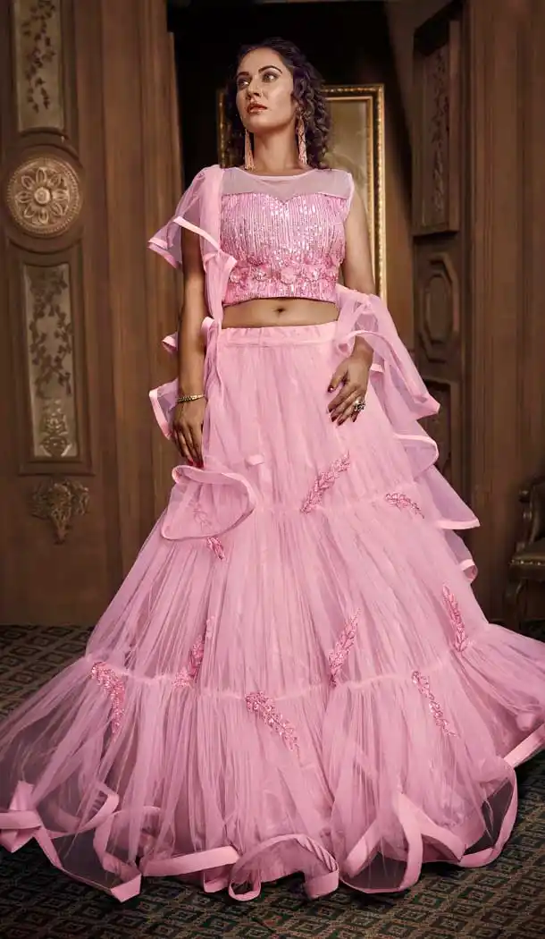 Light PInk Color Net Designer Reception Party Wear Lehenga Choli -724089697