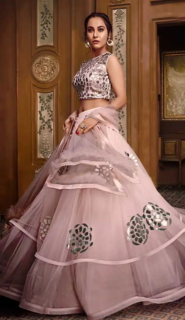 Baby Pink Color Net Designer Reception Party Wear Lehenga Choli -724089700
