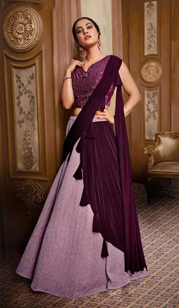 Purple Color Lycra Designer Reception Party Wear Lehenga Choli -724089701
