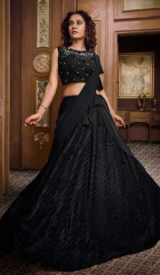 Black Color Fancy Designer Reception Party Wear Lehenga Choli -724089702