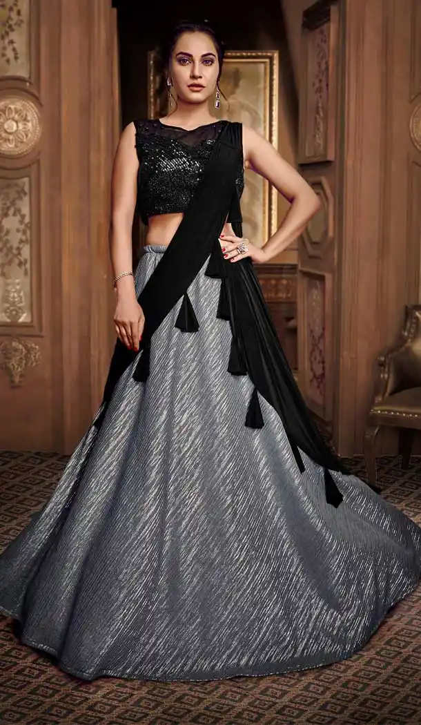 Grey Color Fancy Designer Reception Party Wear Lehenga Choli -724089703