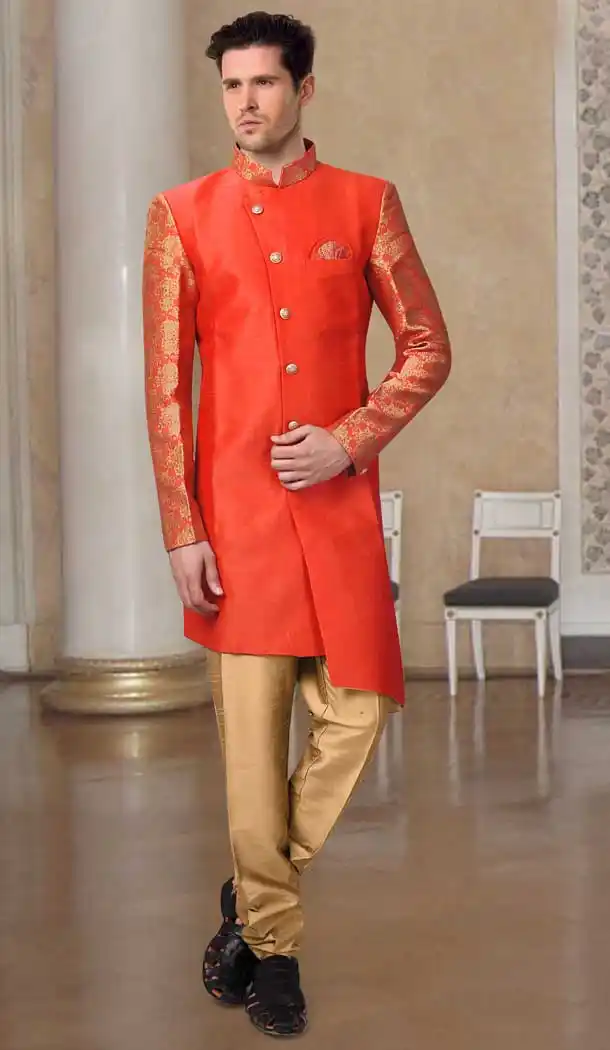 Red Color Silk Designer Readymade Indo Weastern Plus Size Sherwani -724189744