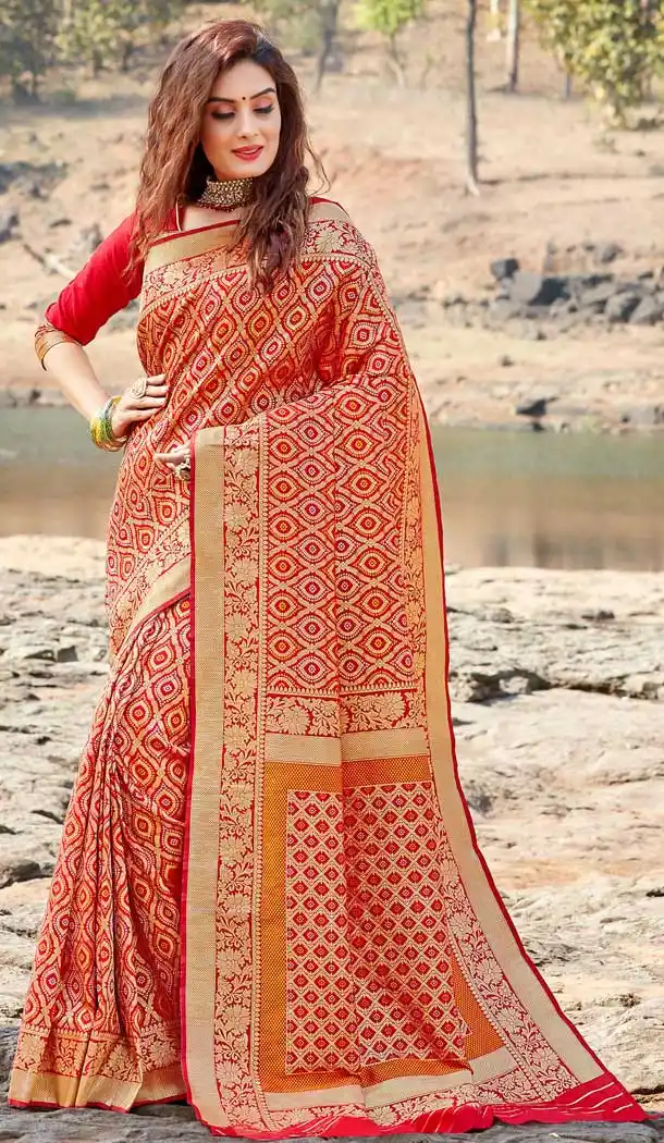 Red Color Banarasi Silk Designer Party Wear Saree Blouse -724389753