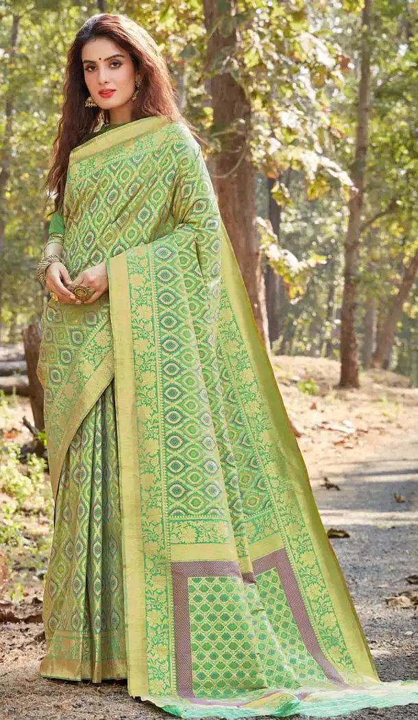 Green Color Banarasi Silk Designer Party Wear Saree Blouse -724389754