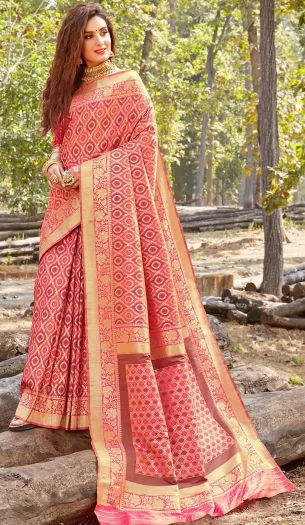 Pink Color Banarasi Silk Designer Party Wear Saree Blouse -724389755