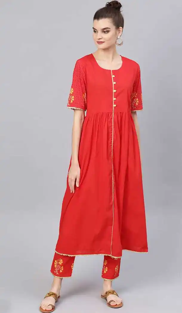 Fancy Red Color Cotton Digital Printed Readymade Kurtis -724989801