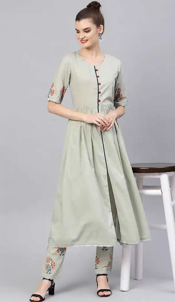 Ethnic Grey Color Cotton Digital Printed Readymade Kurtis -724989802