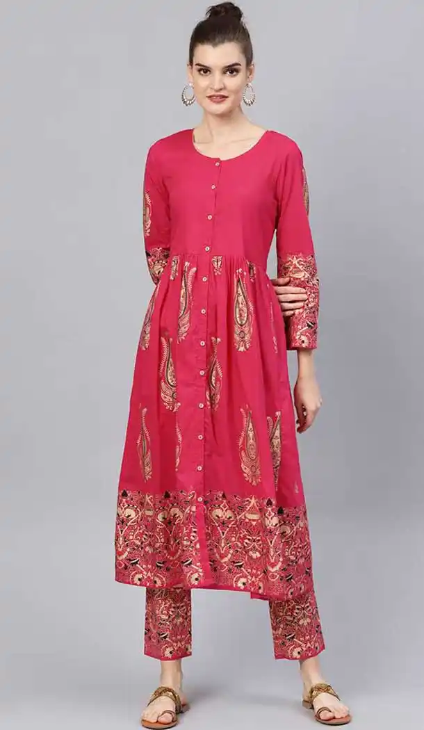 Classy Pink Color Cotton Digital Printed Readymade Kurtis -724989804