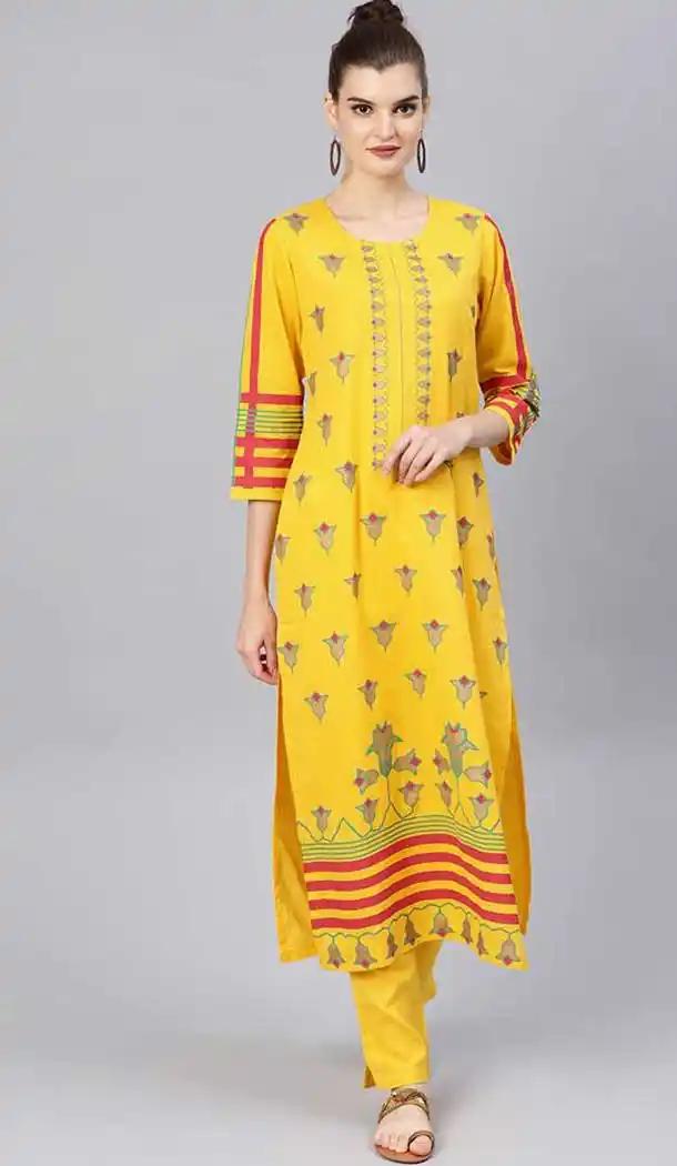 Magnificient Yellow Color Cotton Digital Printed Readymade Kurtis -724989805