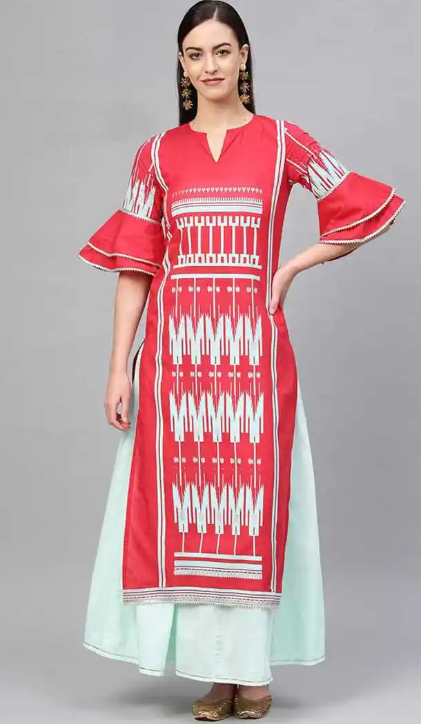 Red Color Cotton Digital Printed Readymade Kurtis -724989808