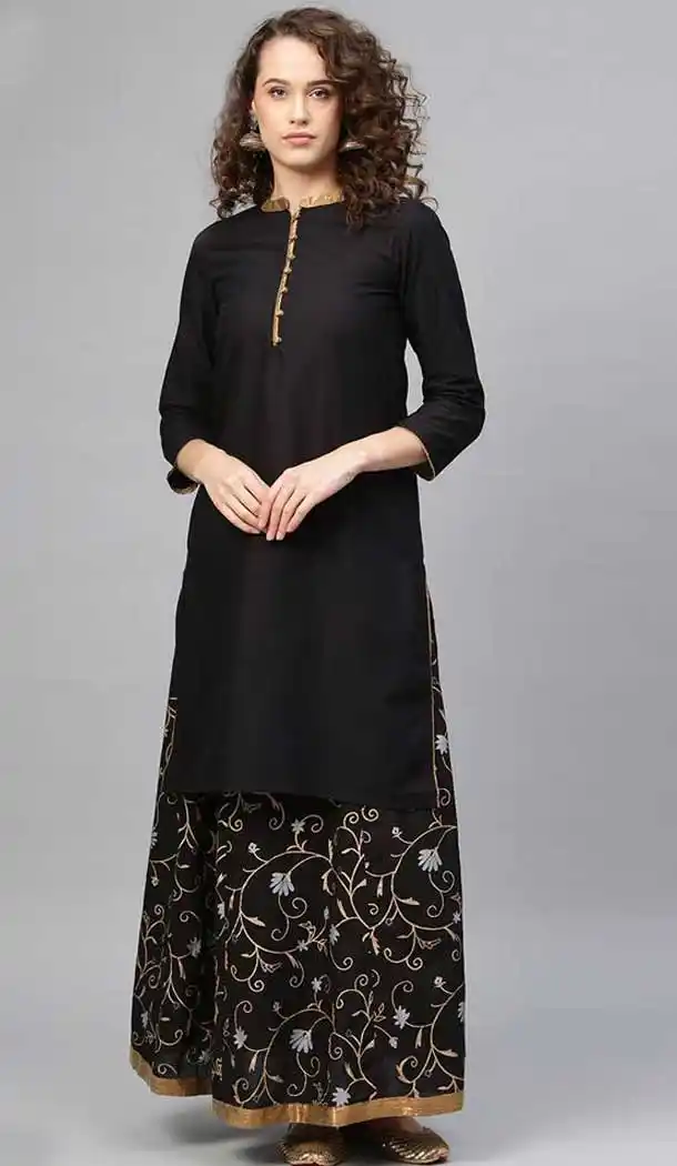 Melodic Black Color Cotton Digital Printed Readymade Kurtis -724989811