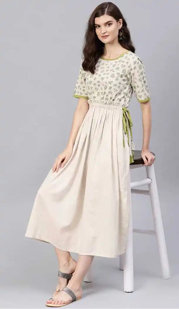 Ethnic Cream Color Viscose Cotton Digital Printed Readymade Kurtis -725089818