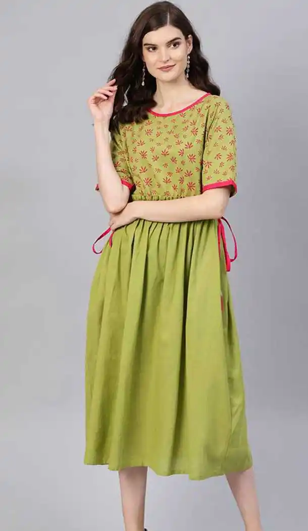 Green Color Viscose Cotton Digital Printed Readymade Kurtis -725089819