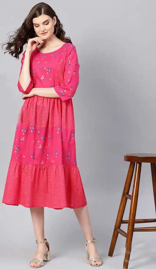 Gorgeous Pink Color Viscose Cotton Digital Printed Readymade Kurtis -725089821